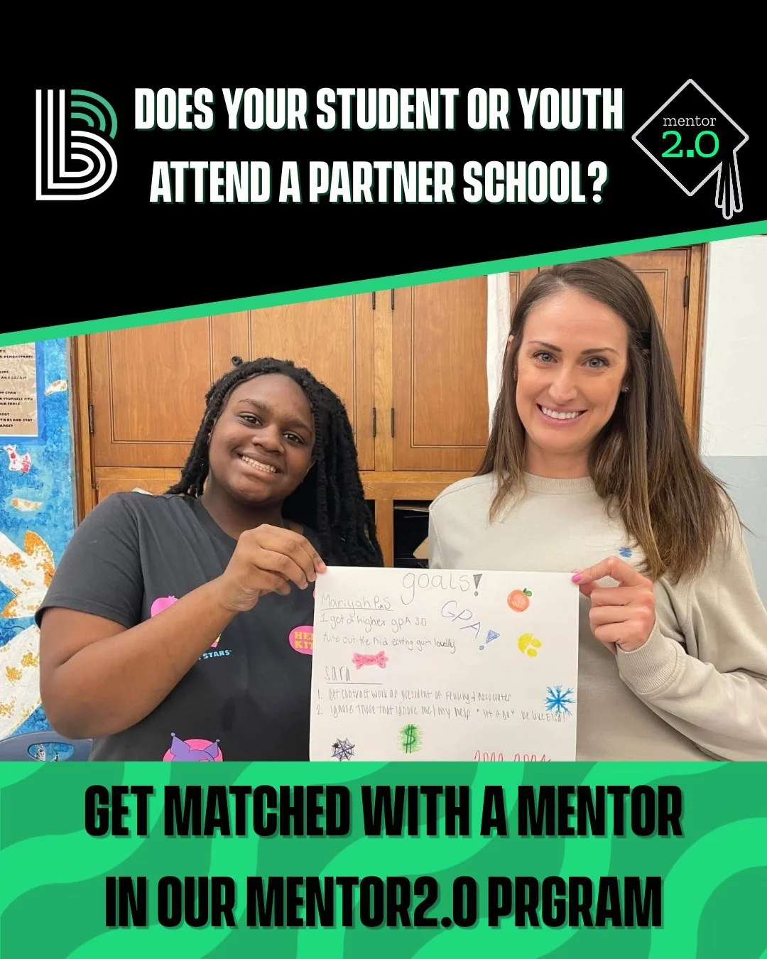 Does your student or youth attend one of these partner High Schools? 💚📚

Waukesha South
Veritas High School 
Tenor Cathedral Square 
Tenor Journal Square 
Milwaukee Academy of Science
Macdowell Montessori 
Riverside High School

Big Brothers Big Si