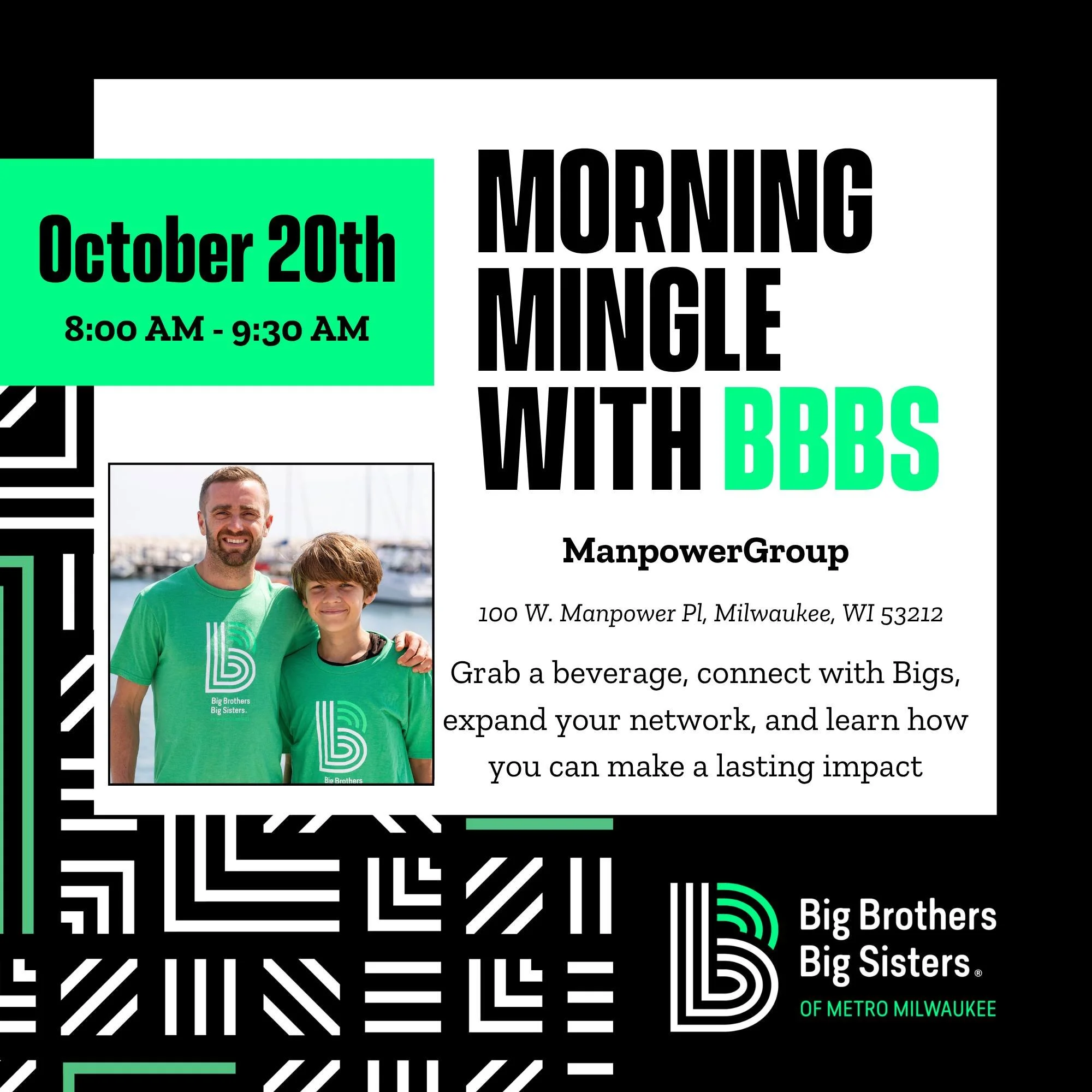 ‼️TOMORROW ‼️

Our next Mentoring Mix at @manpowermilwaukeemetro is TOMORROW MORNING. If you haven't RSVP'd yet, that's okay! Walk-ins are more than welcome. Just make sure you bring a Photo-ID and come ready to #BeBig. 💚🗣️