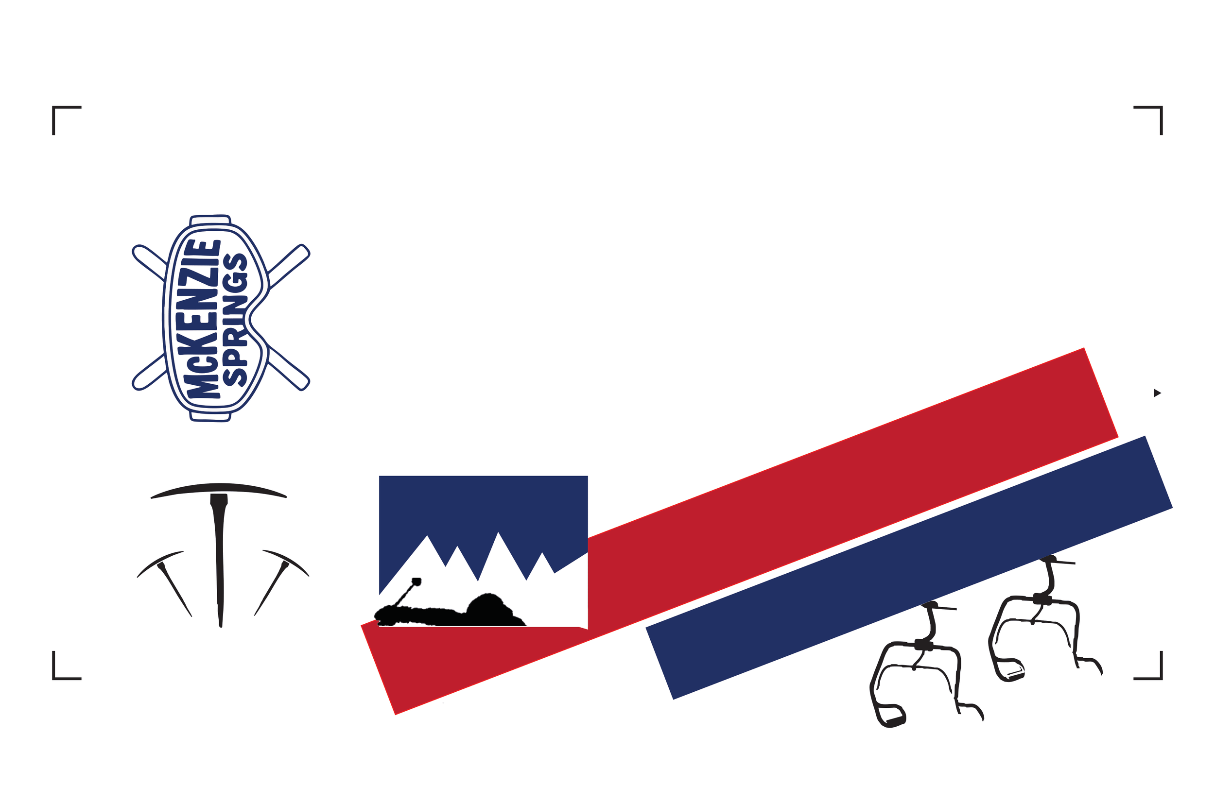Illustration of snowboarding equipment and accessories, including ski goggles, ski poles, a snowboard with a mountain design, and two helmets, on a white background.