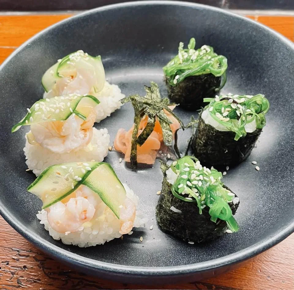 Sushi on a plate at Waitahuna Goods Shed Café
