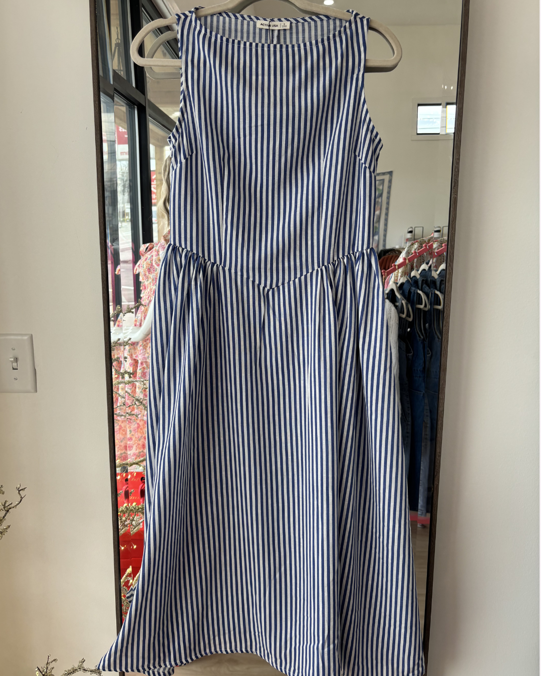 Blue Striped Fitted Dress