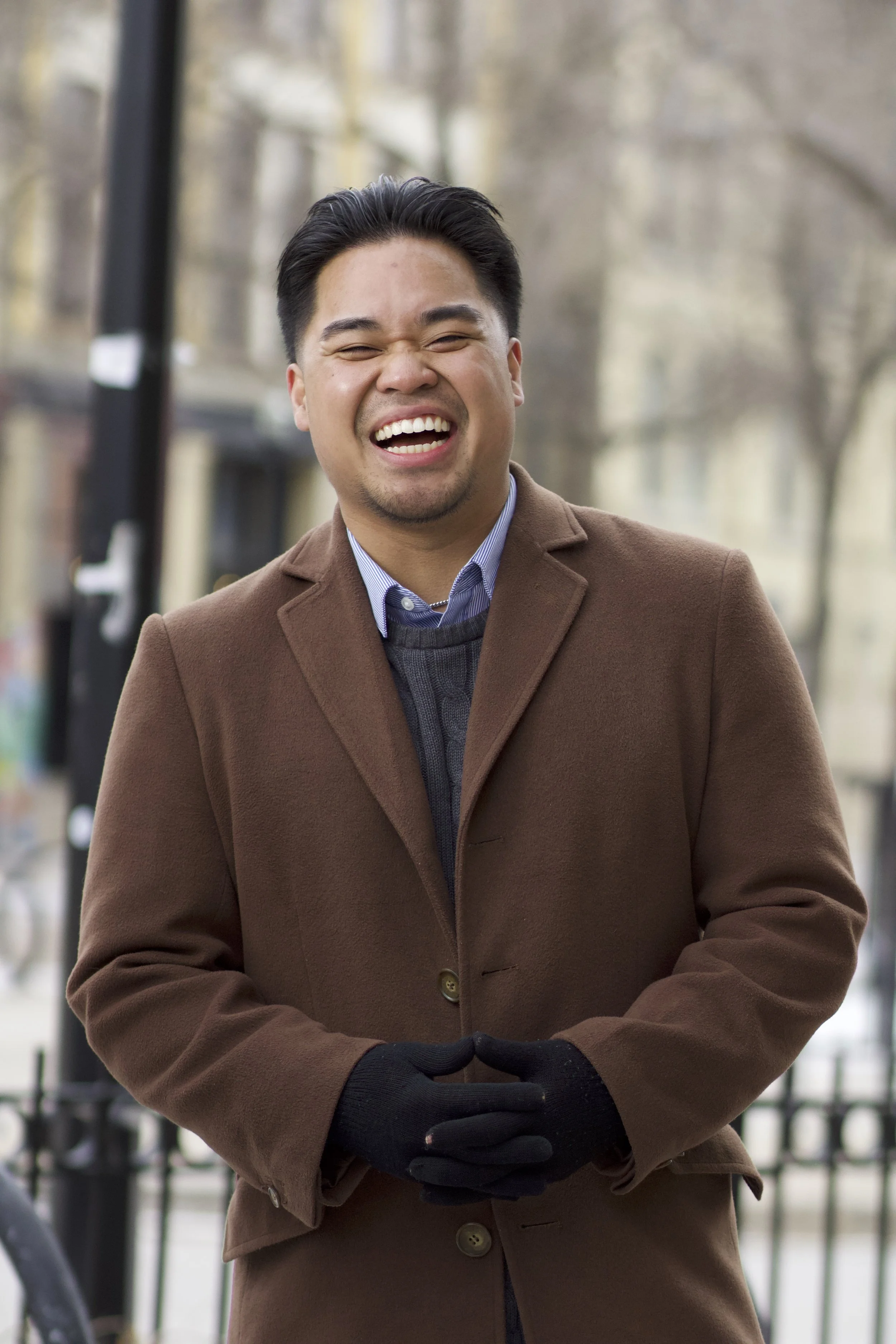 portrait shot of man outside laughing