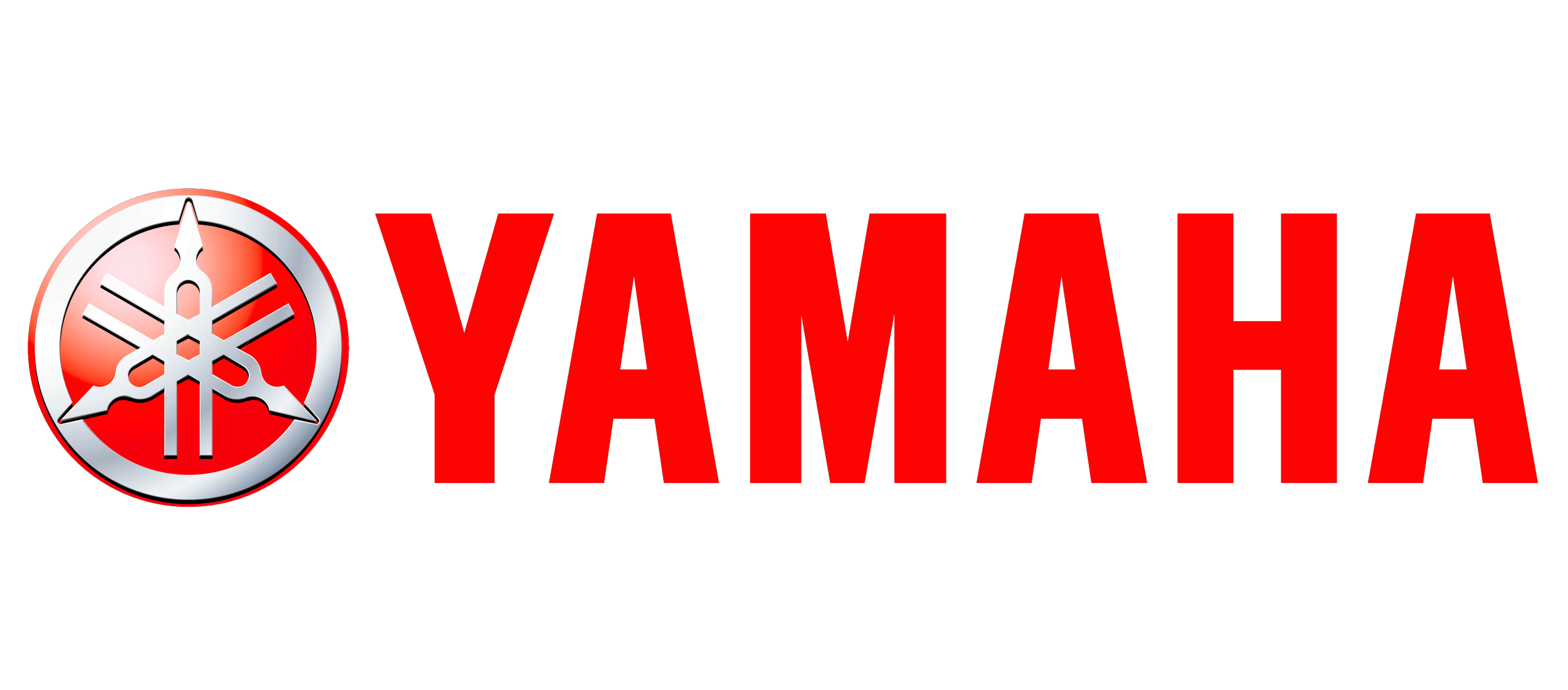 Yamaha logo with red text spelling 'YAMAHA' and a circular emblem featuring three tuning forks on a red and silver background.