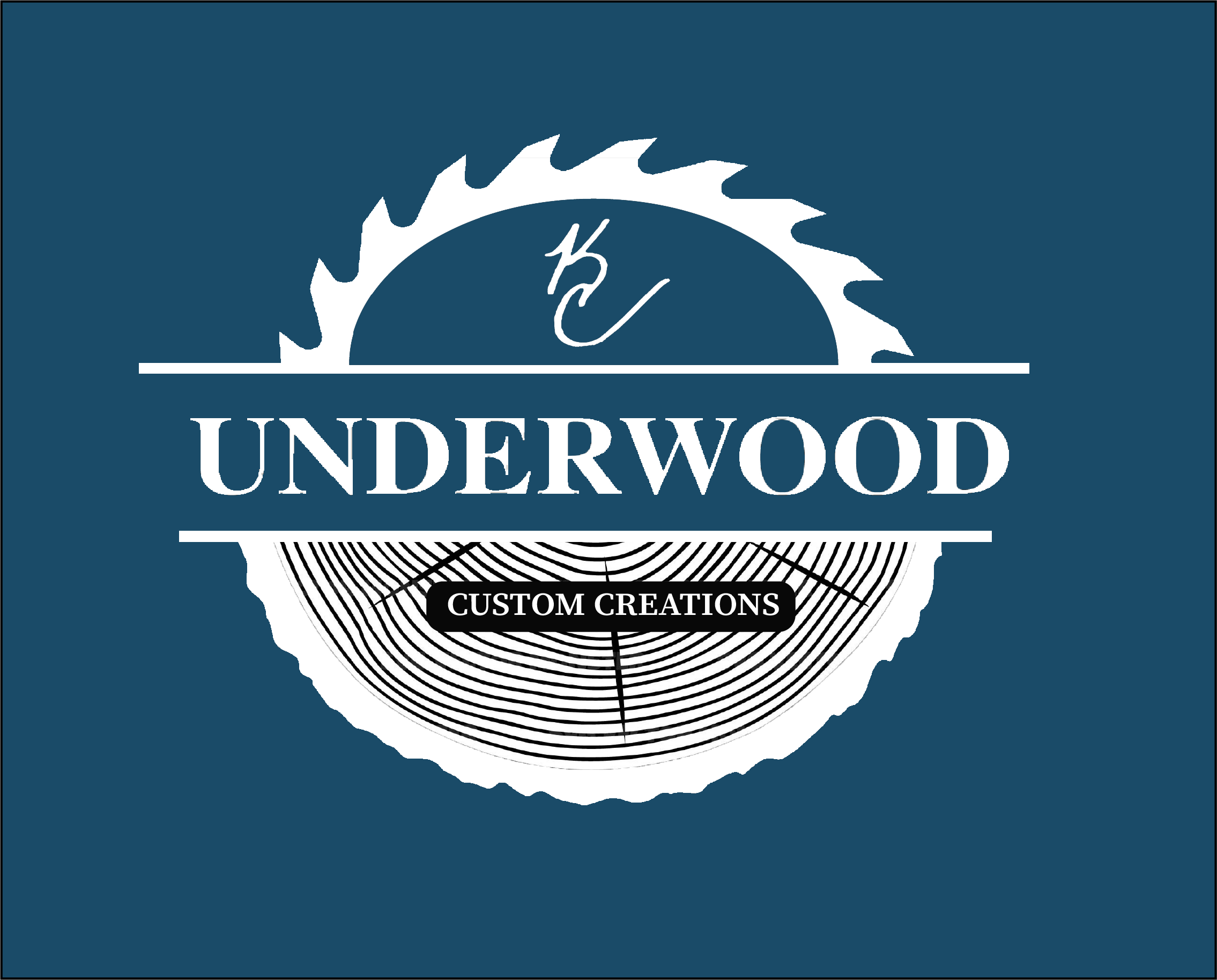 Logo for Underwood Custom Creations featuring a stylized saw blade and tree rings background with the text 'Underwood' and 'Custom Creations'.