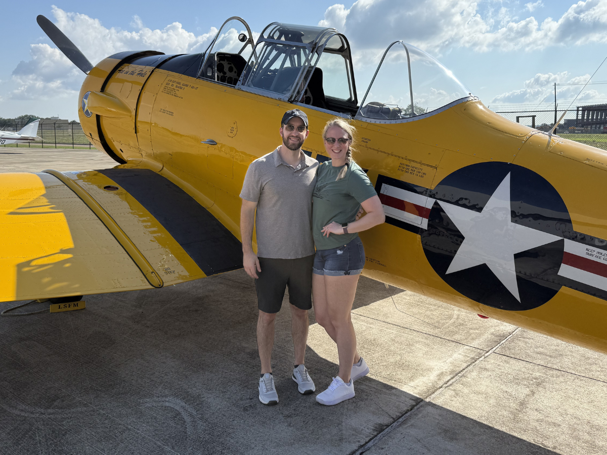 Mike and Maryssa with a T6 Texan at Lone Star Flight Museum