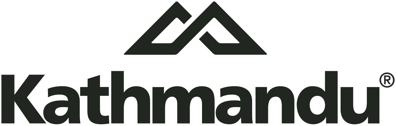 Logo of Kathmandu featuring a stylized mountain icon above the brand name in bold lowercase letters.