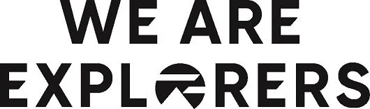 Close-up of text reading 'WE ARE EXPLORERS' with a stylized logo replacing the 'O' in 'EXPLORERS'
