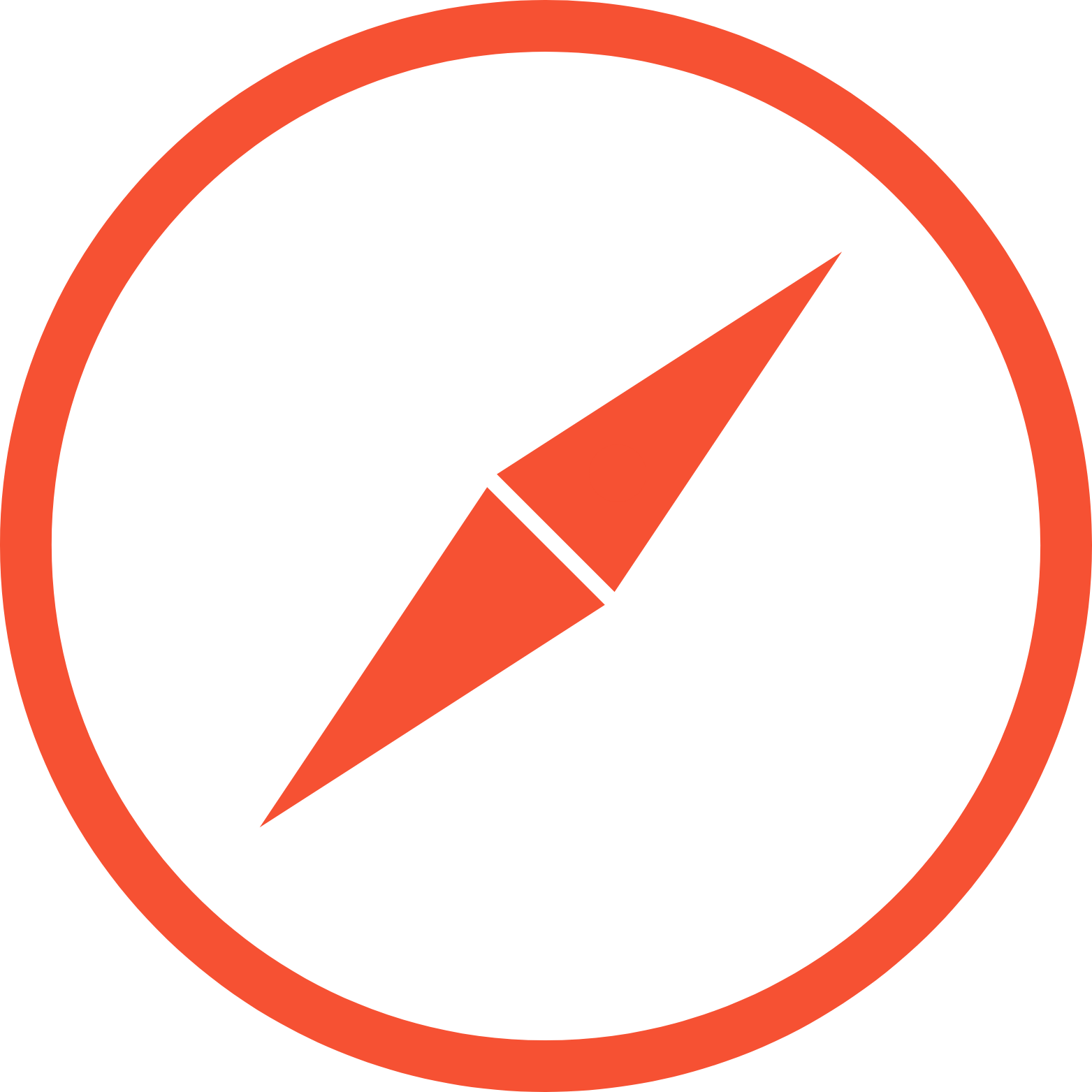 A compass icon with an orange outline and needle on a black background.