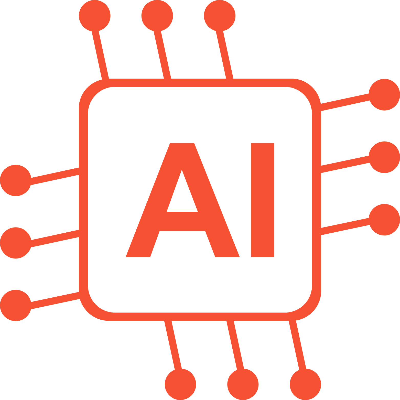 Icon of a computer chip labeled 'AI' with circuit lines extending from the sides.
