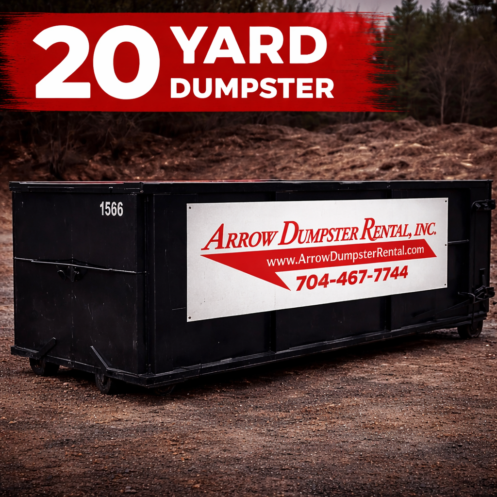 Affordable dumpster rental for 20 yard dumpster. Great for cleanouts, construction, and junk removal. Call for fast service at 704-467-7744.