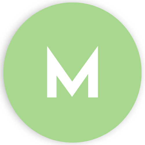 Green circle with white letter 'M' in the center.