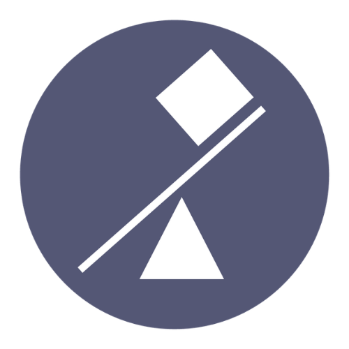 A white flag on a stick propped up on a white wedge-shaped object, against a dark circular background.