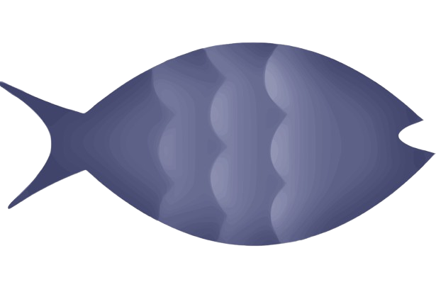 A stylized illustration of a blue fish with a streamlined body and a pointed tail.