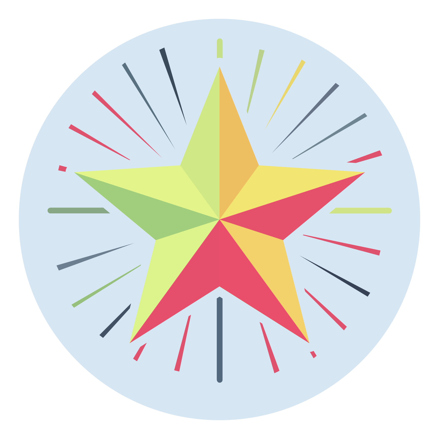 A circular graphic of a clock face with colorful abstract shapes and lines indicating hours and minutes, set against a light blue background.
