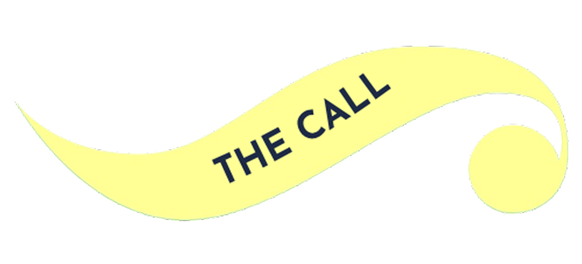 A stylized yellow crescent with a circle at the end, containing the phrase 'THE CALL' in bold dark letters.