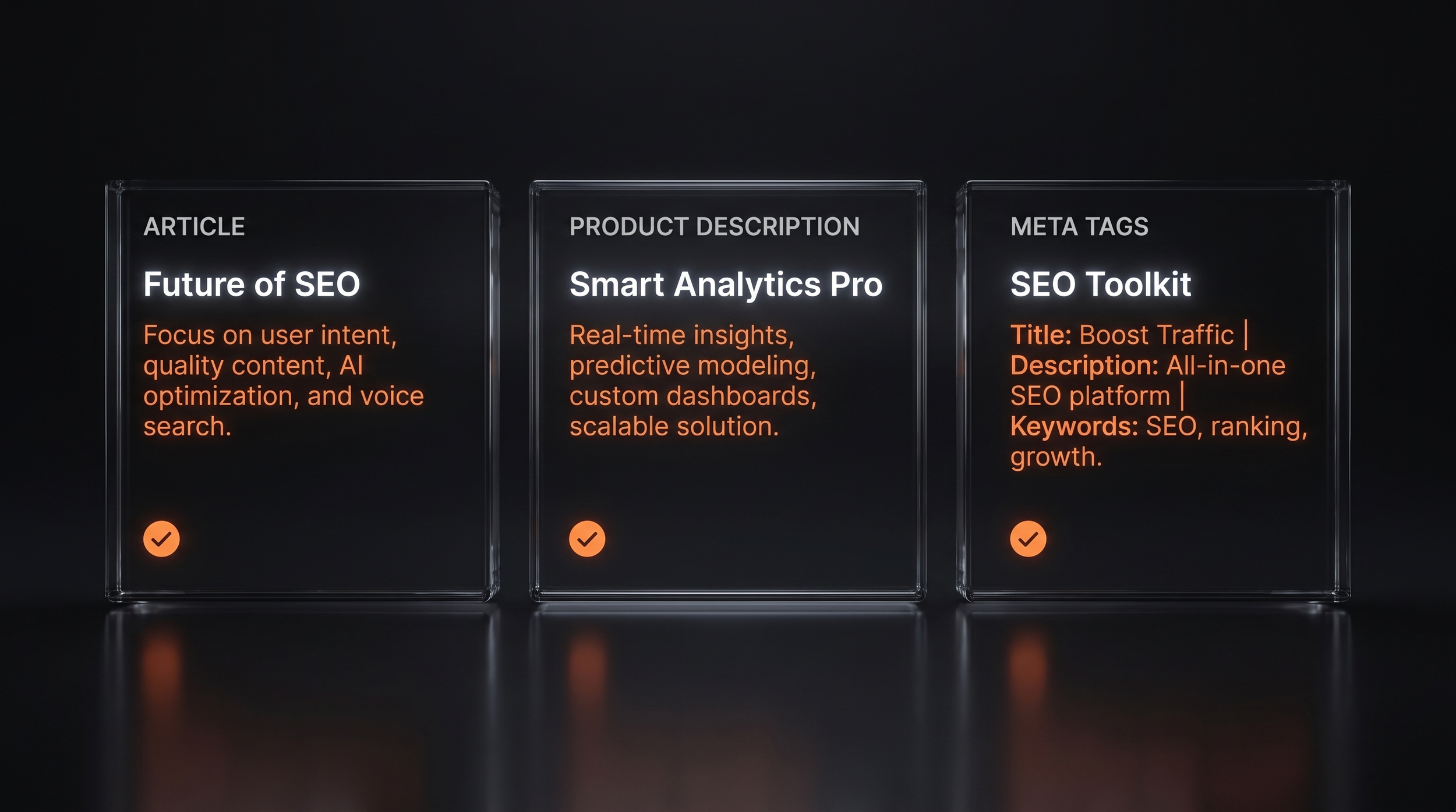 Content-cards interface still from the Seokrates AI SaaS advert