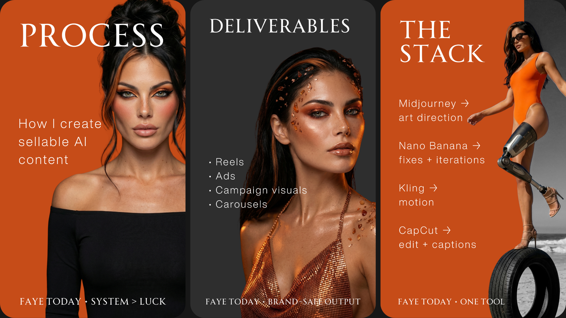 Faye carousel still — AI influencer content engine