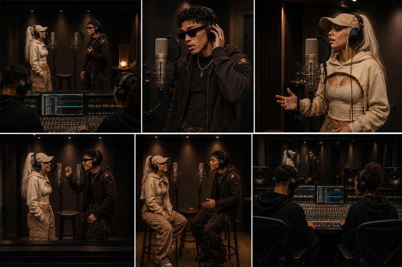 The two vocalists in the studio — Meet Me Halfway narrative AI music video