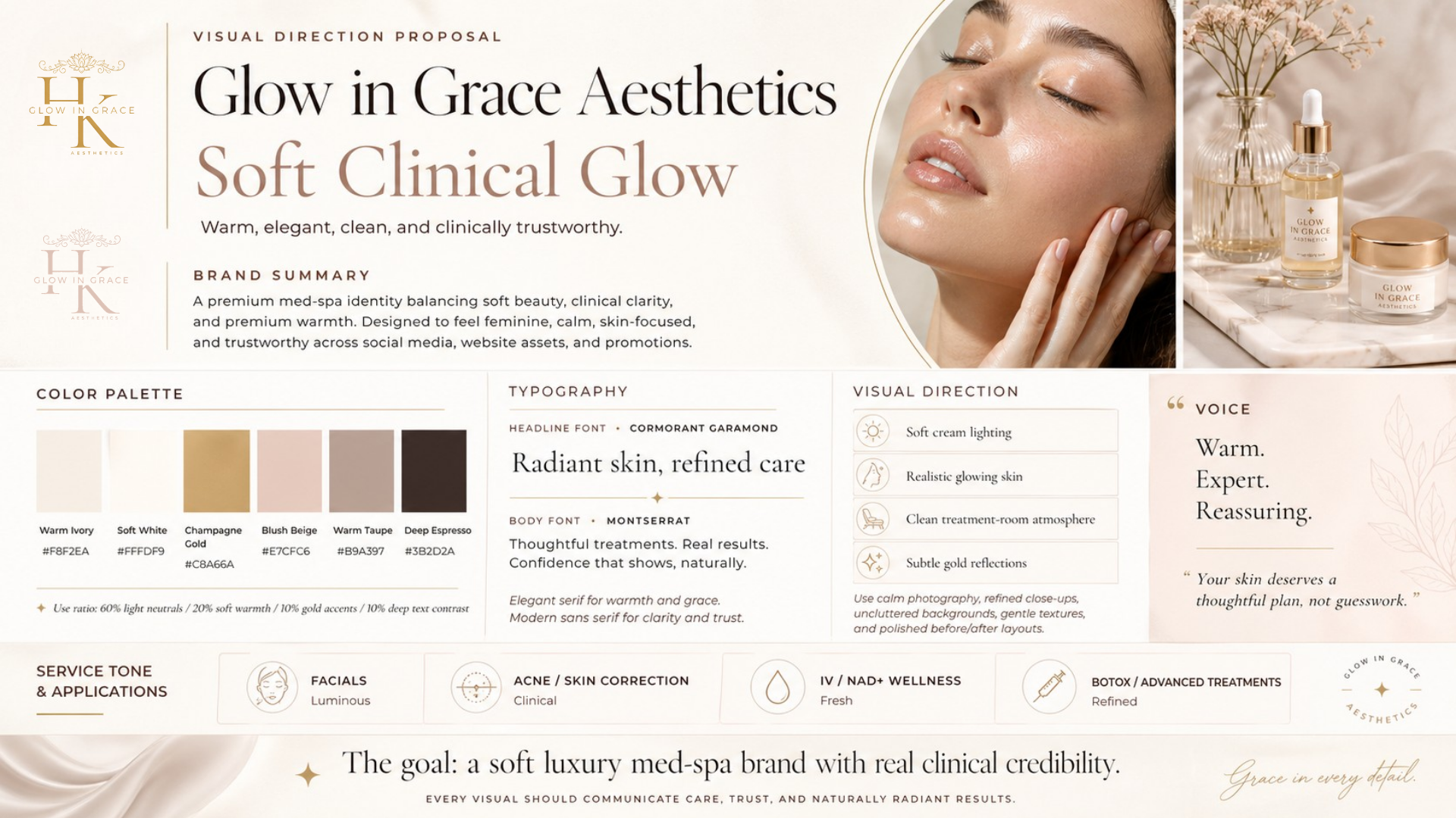 Glow in Grace brand still — premium AI skincare content