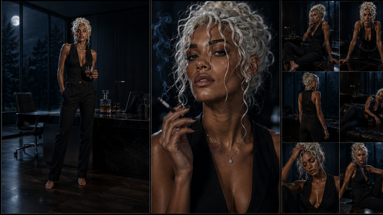 Dark cinematic portrait of Polka.BLK from the Betrayed by Night AI music video