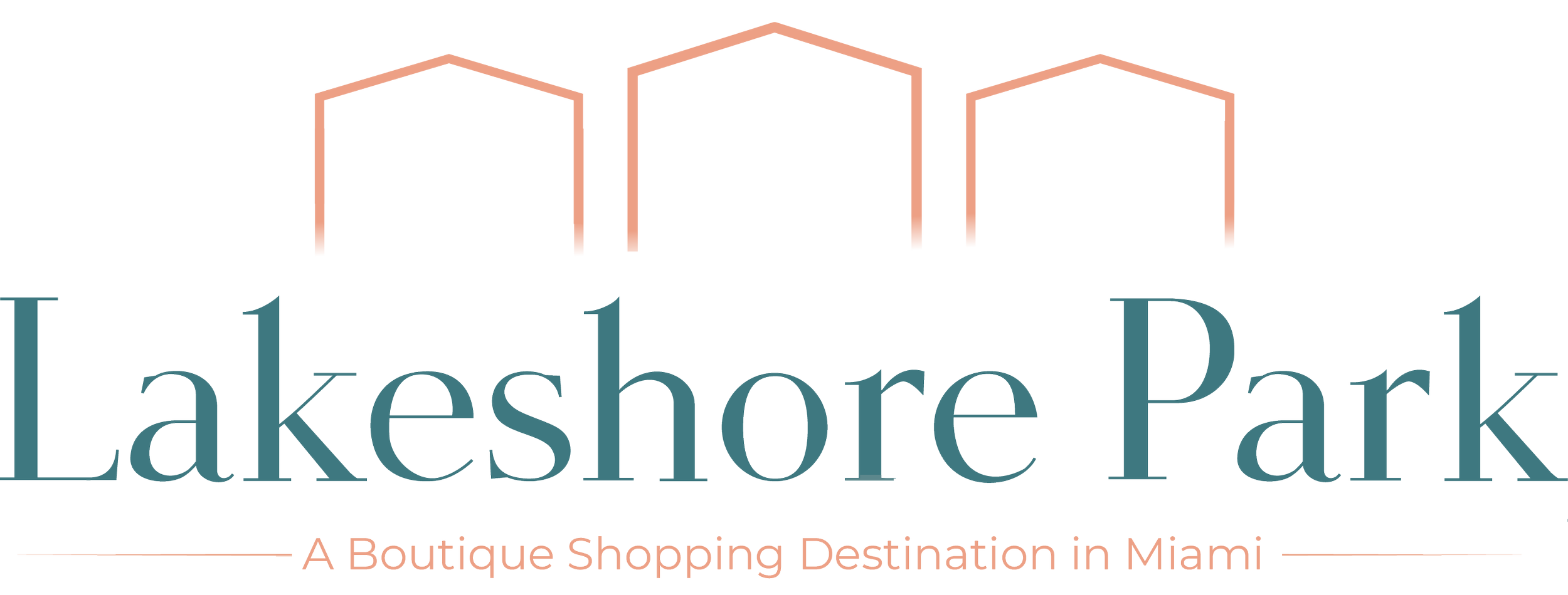 Logo for Lakeshore Park, a boutique shopping destination in Miami, featuring stylized buildings and text.