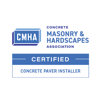 Certification sign for CMHA, an association for concrete masonry and hardscapes, certifying concrete paver installer.
