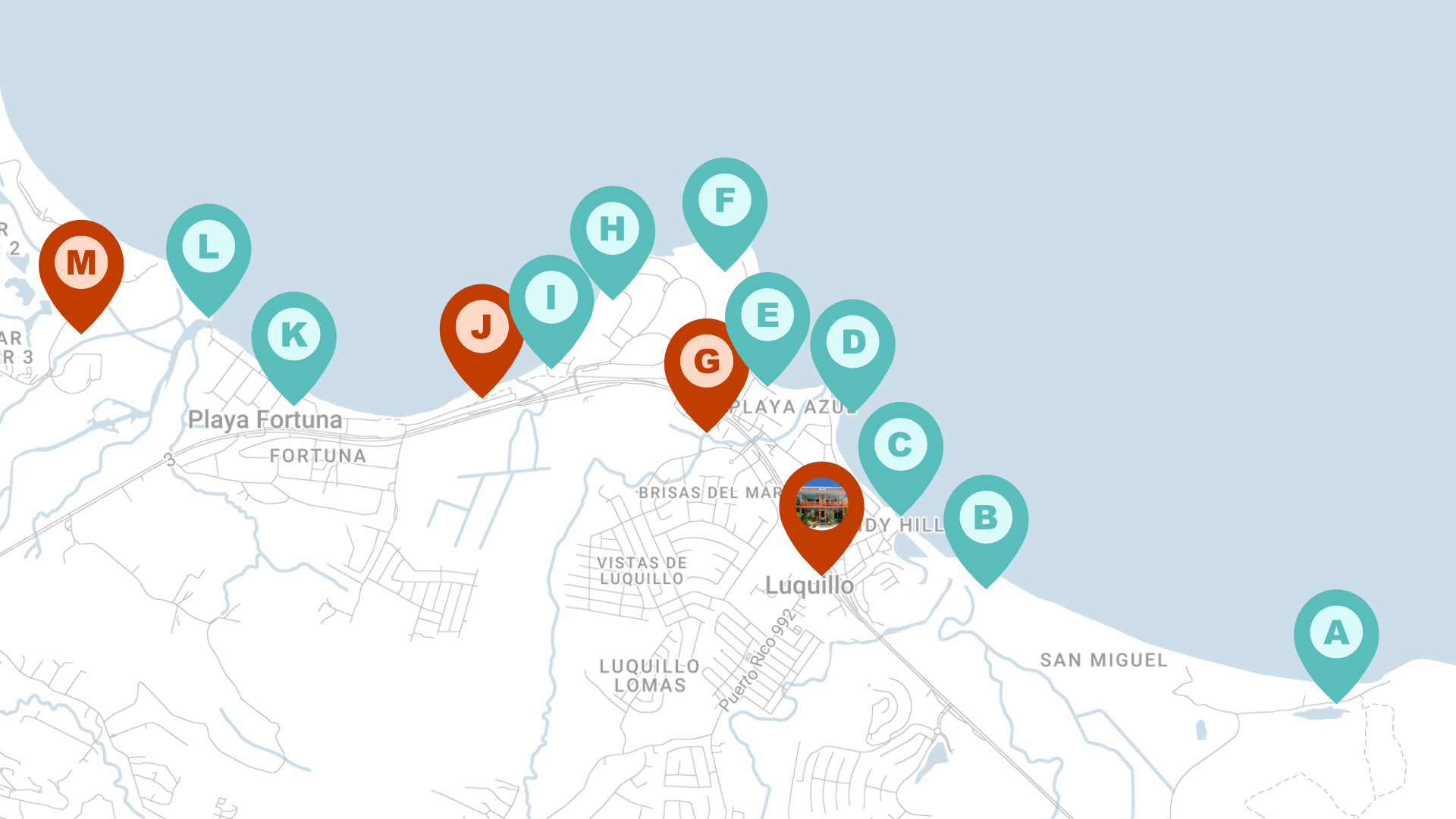 Map of Luquillo Beaches and Landmarks