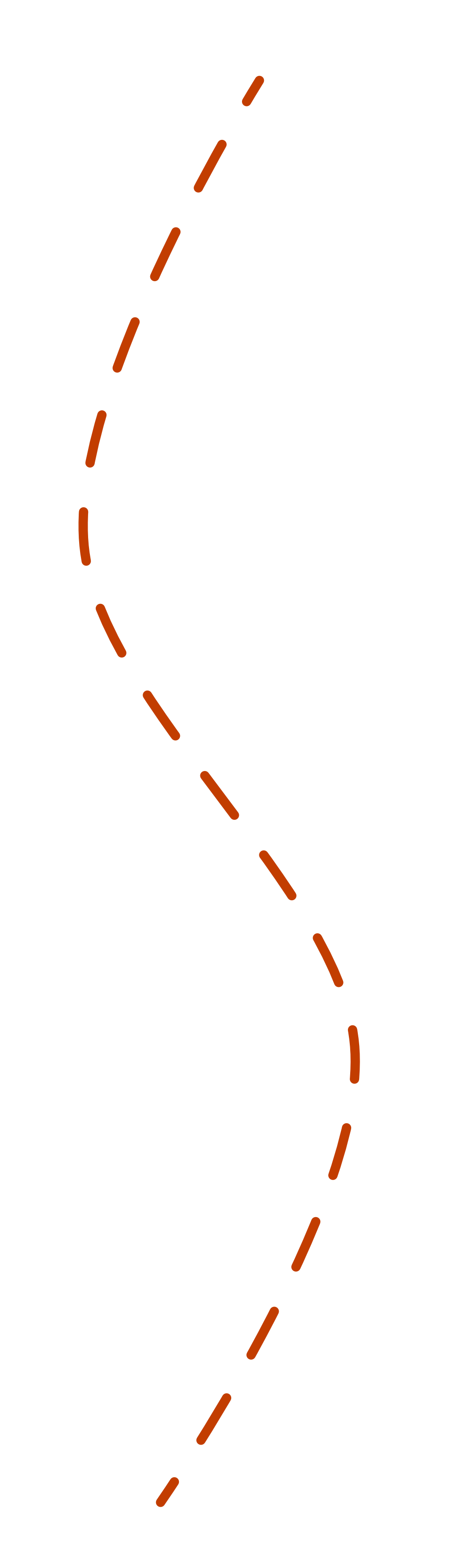 Illustration of a winding mountain road with dashed lines down the center, viewed from above.