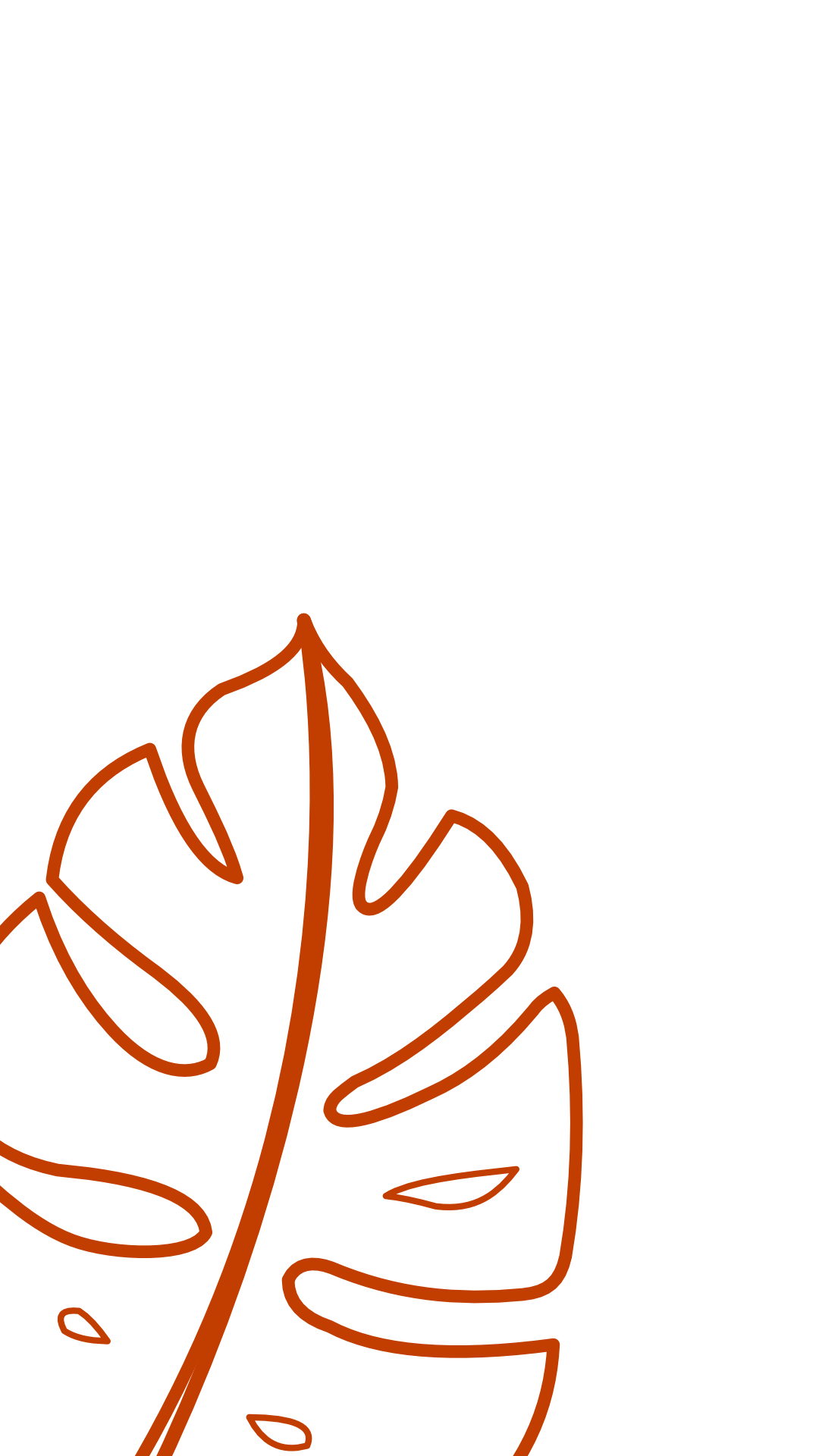Outline of a Monstera leaf in orange overlayed against the background.