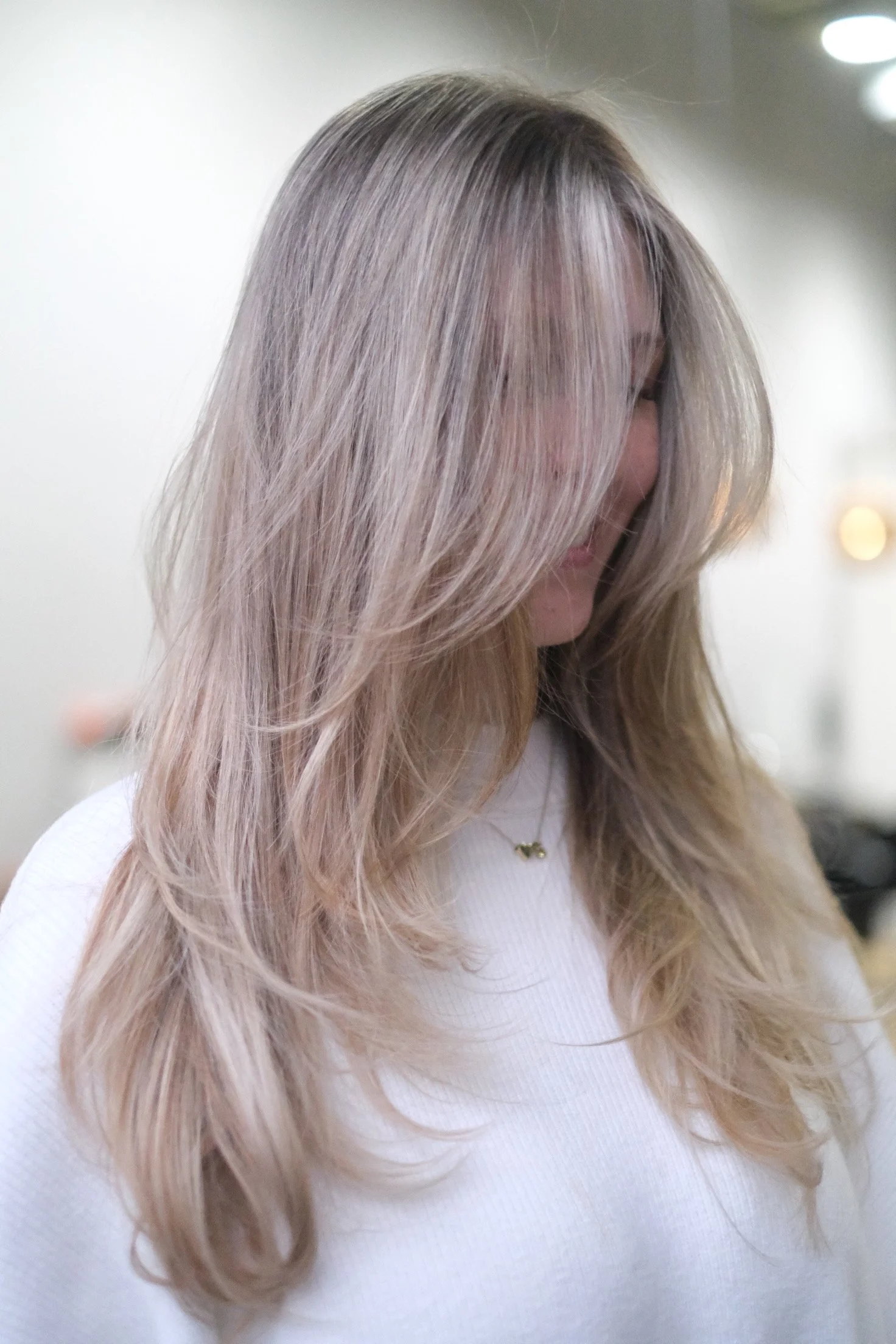 platinum blonde hair color with soft blend in exton pa salon