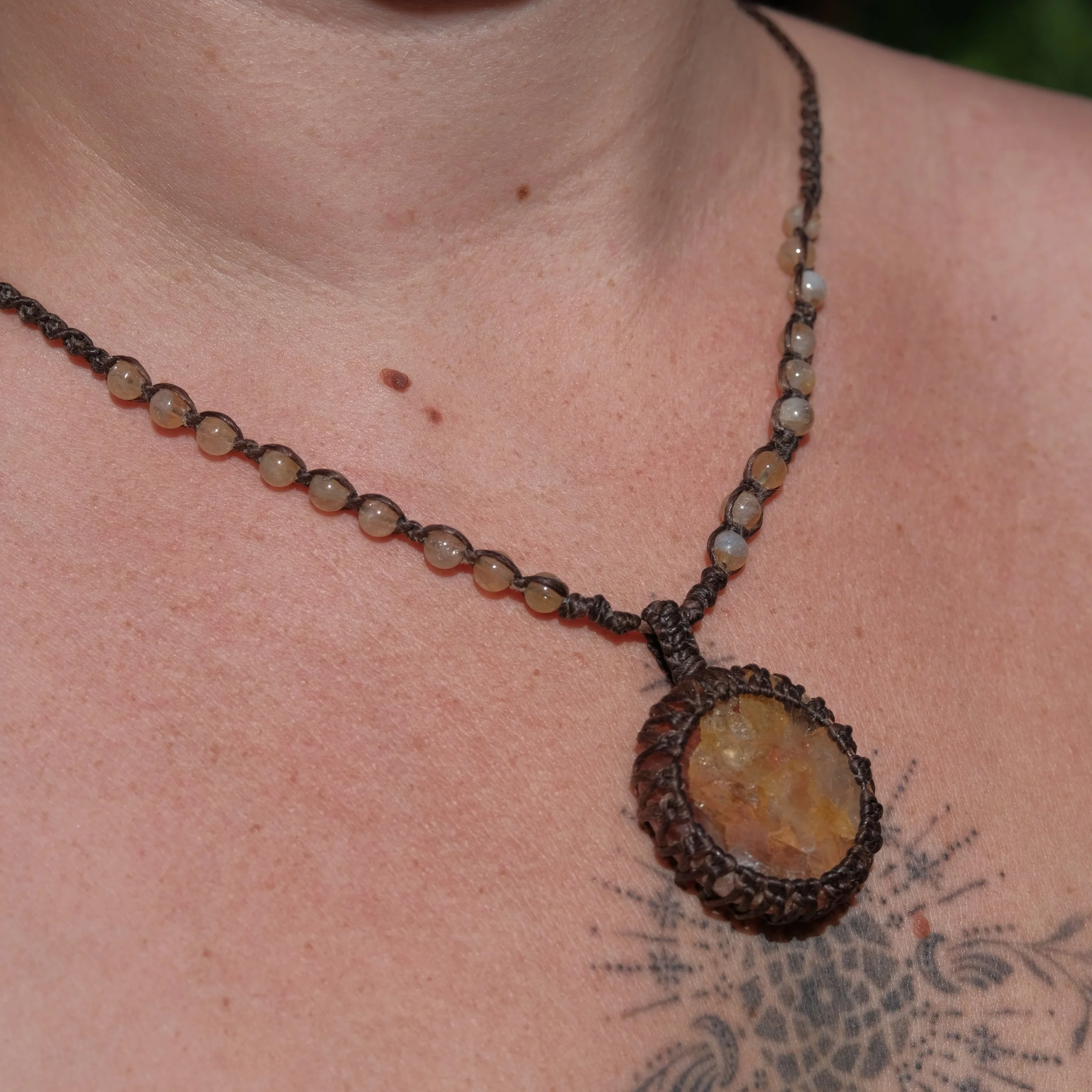Golden Healer & Citrine Crystal Macrame Necklace