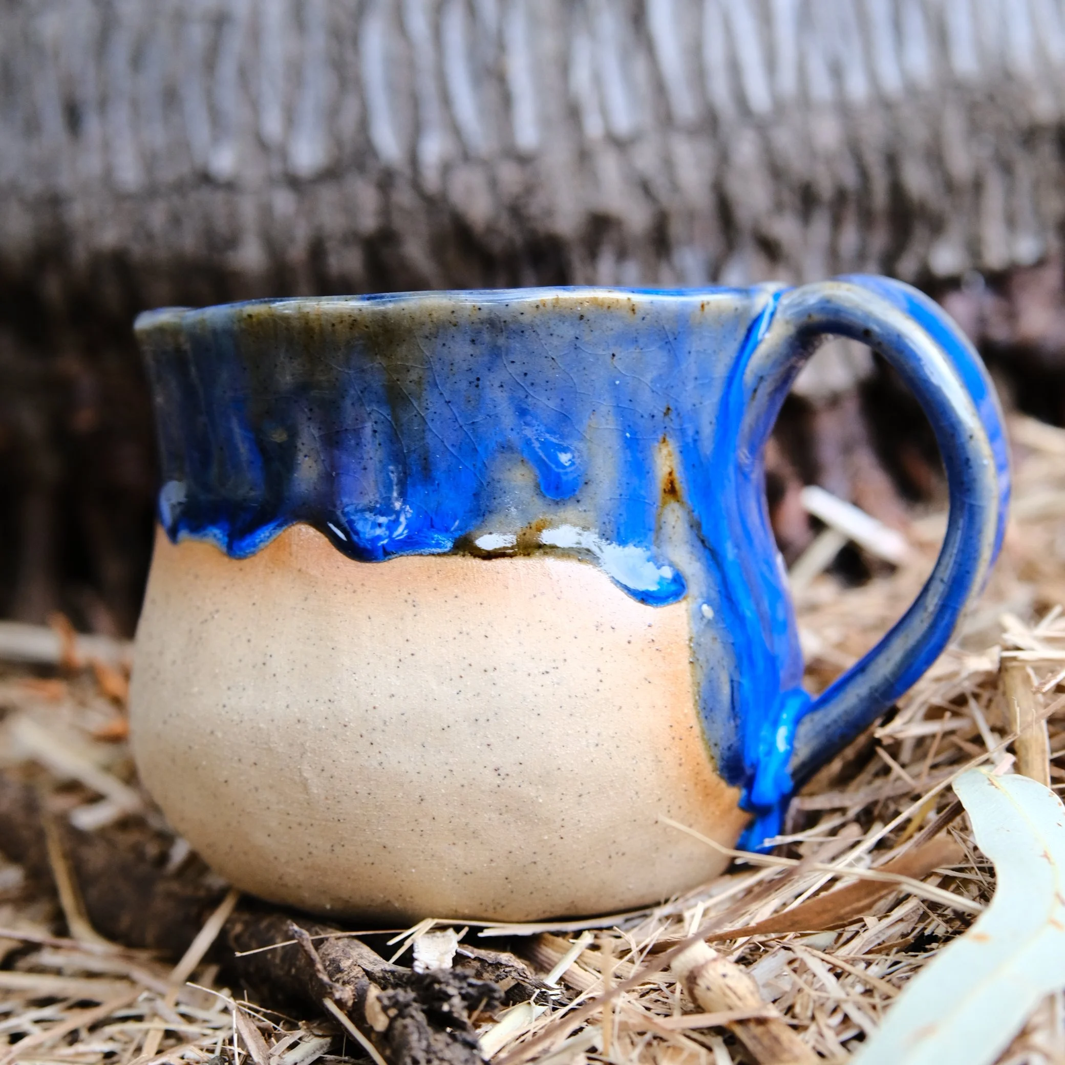 sea turtle pottery mug with sand clay and blue glaze handmade australia