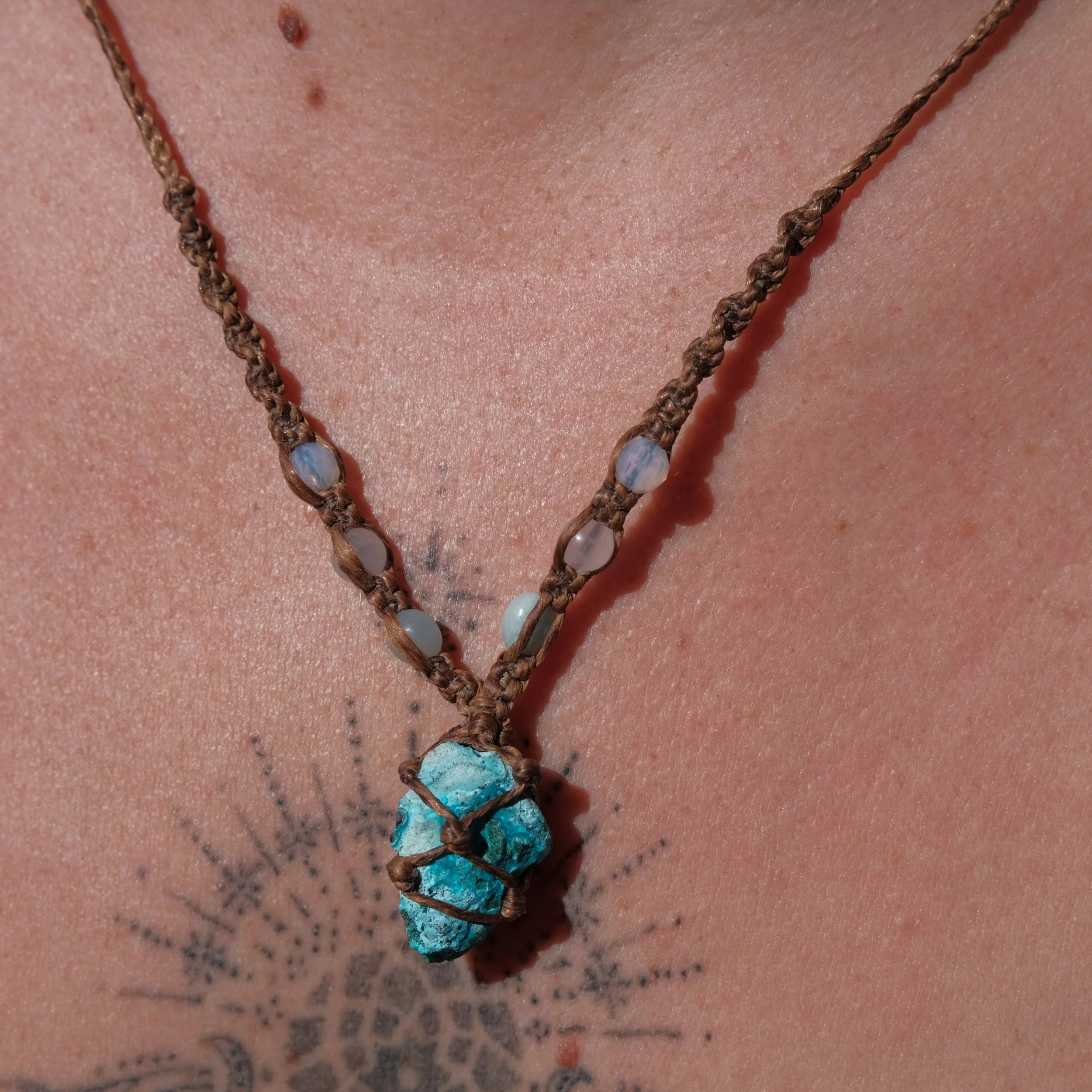 Chrysocolla & Fluorite Crystal Macrame Necklace