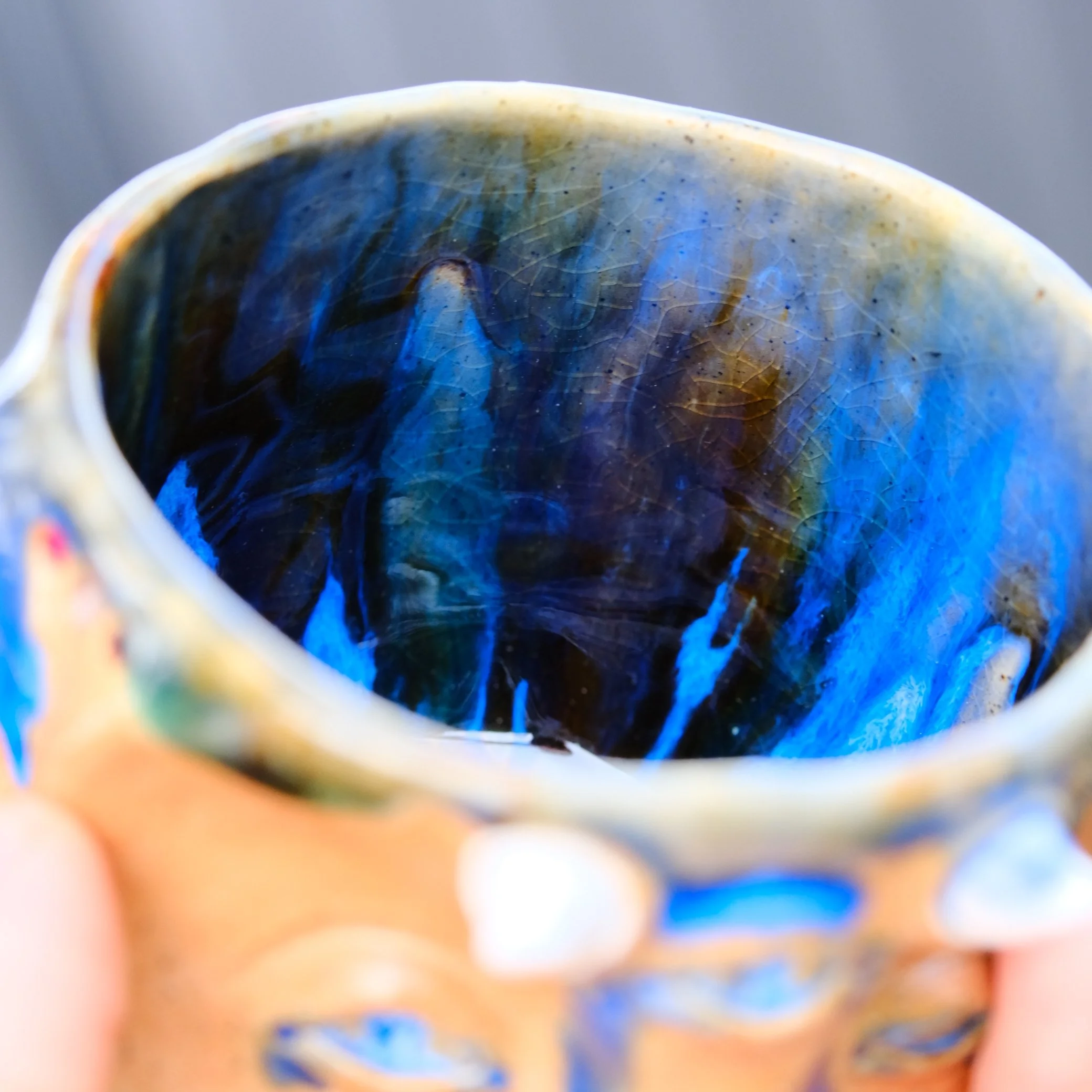 fantasy faun mug with large ears and blue glaze handmade australia