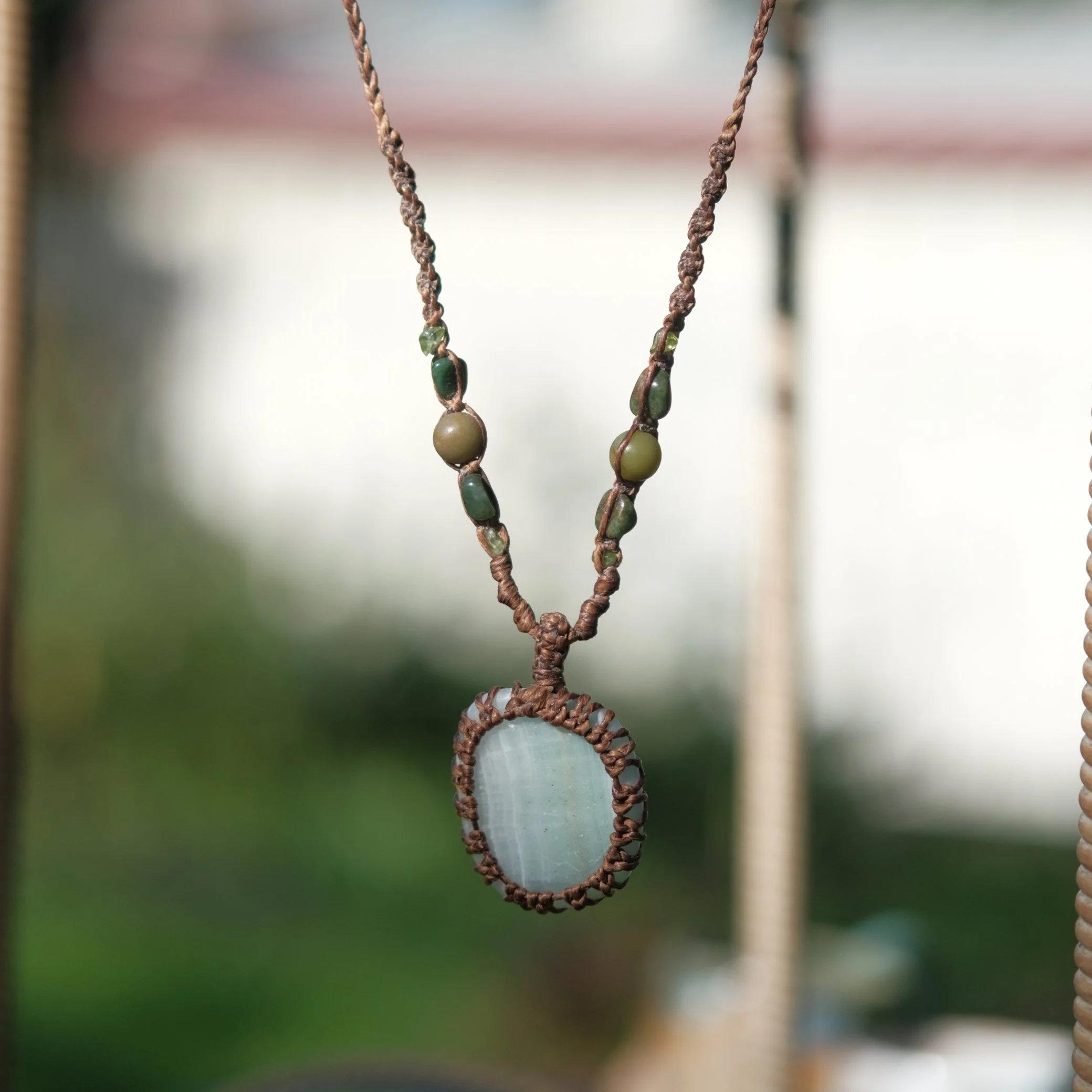 Banded Jade Crystal Macrame Necklace