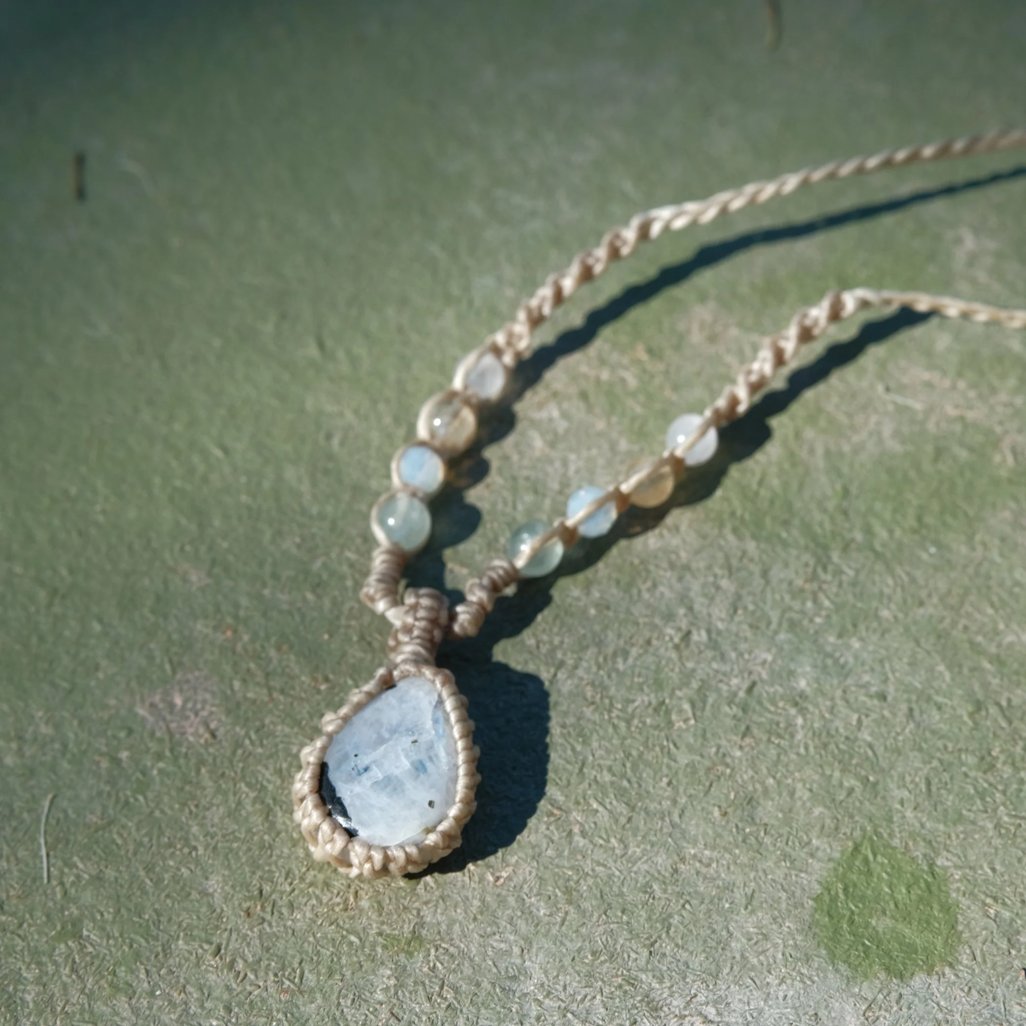 Moonstone Crystal Macrame Necklace