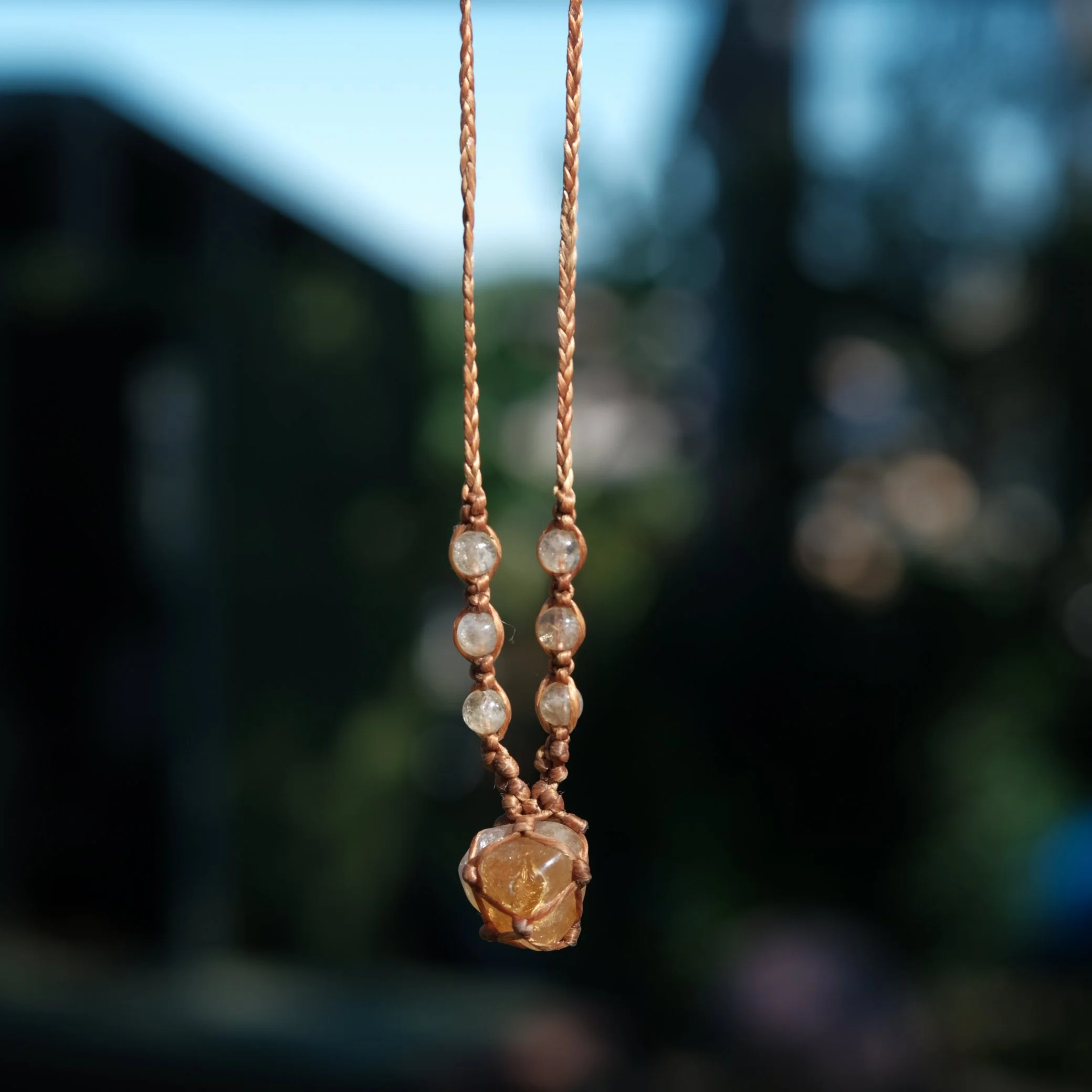 Citrine Crystal Macrame Necklace