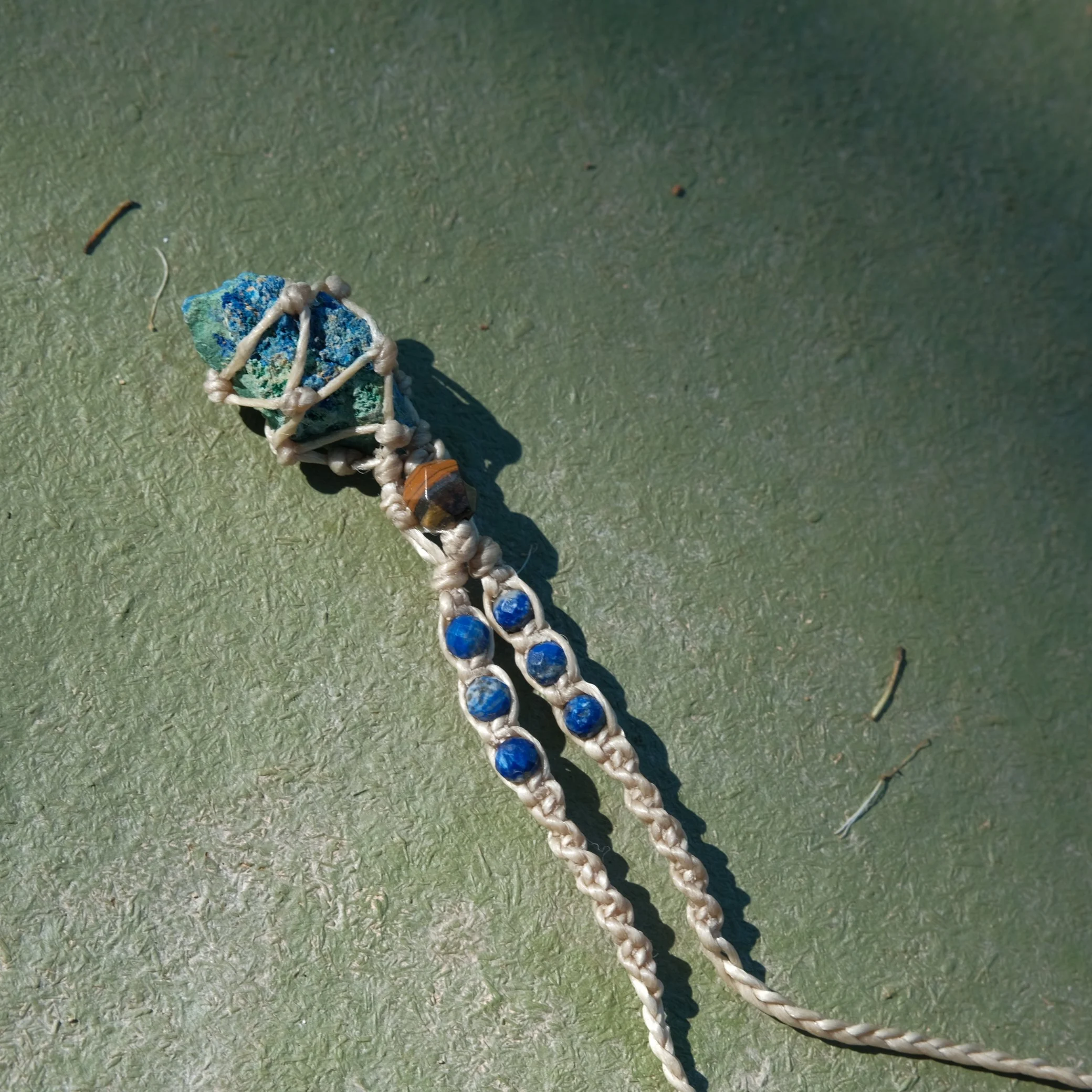 Azurite, Lapis Lazuli  & Tiger’s Eye Macrame Necklace.