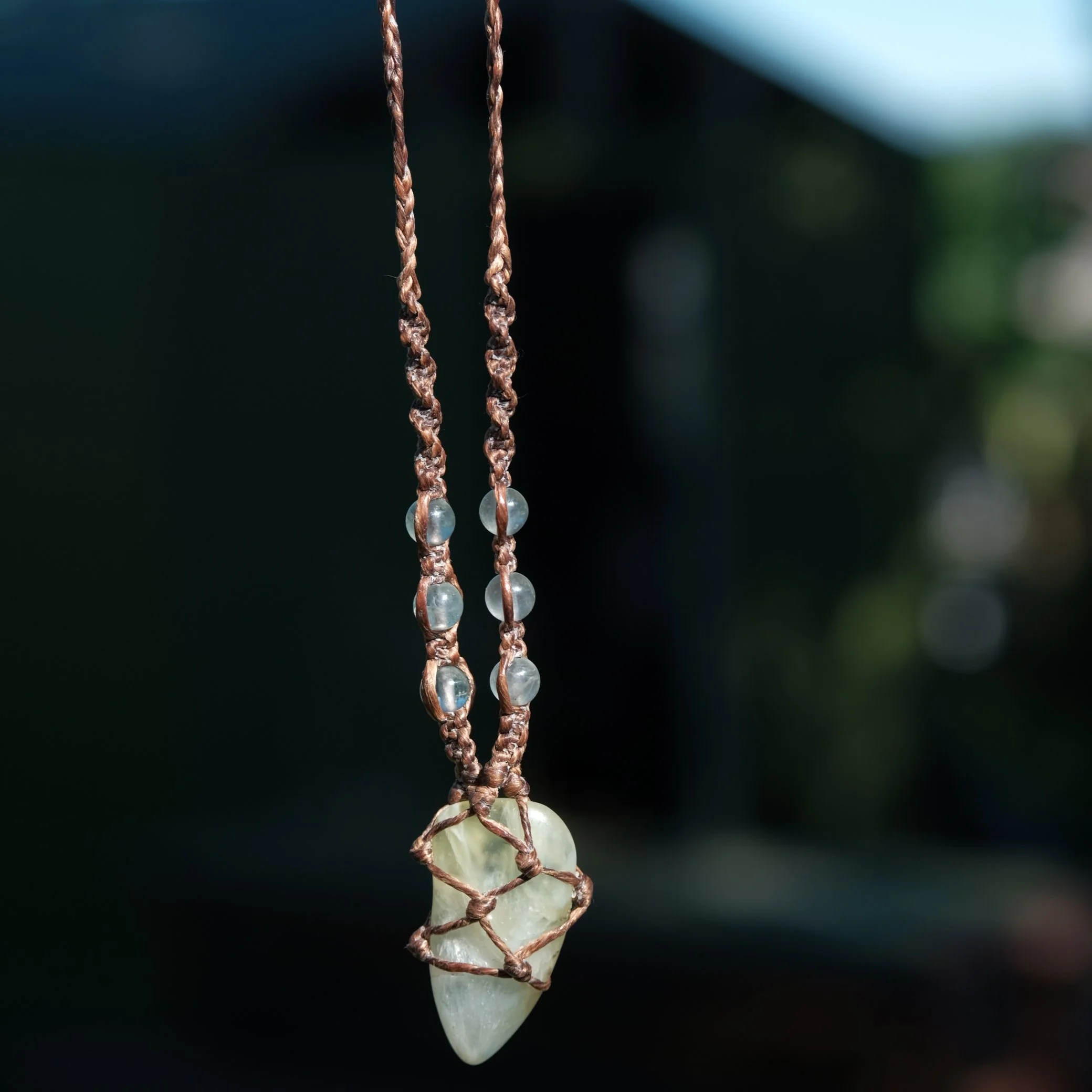 Australian Prehnite & Fluorite Crystal Macrame Necklace