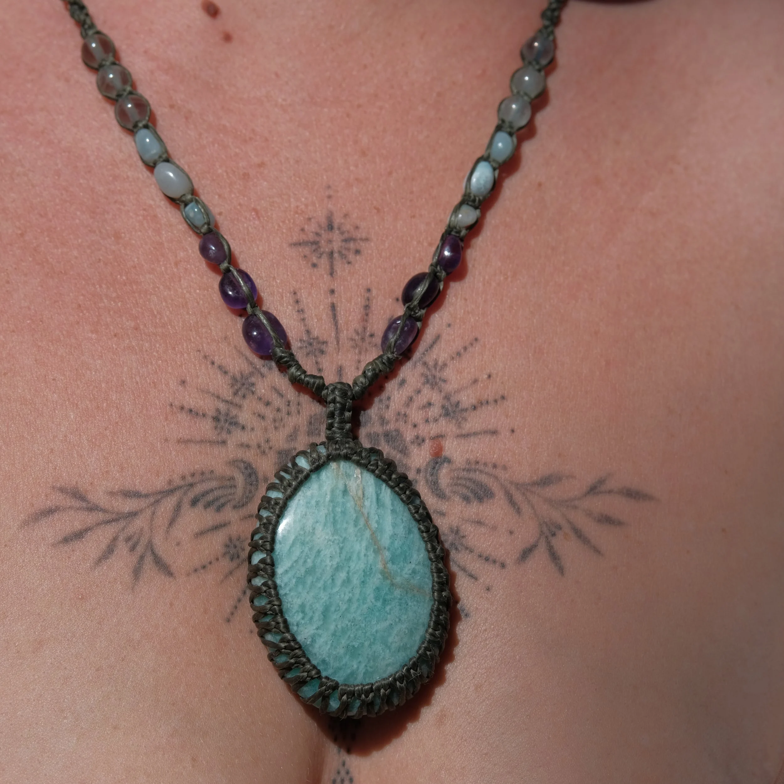 Amazonite Crystal Macrame Necklace
