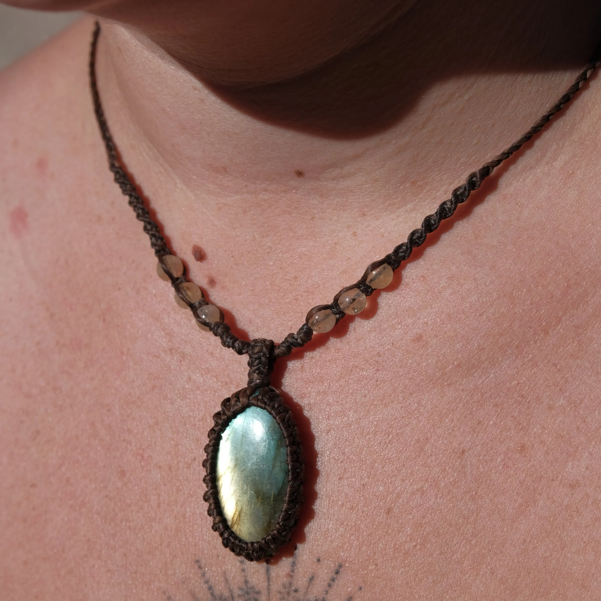 Labradorite & Citrine Crystal Macrame Necklace