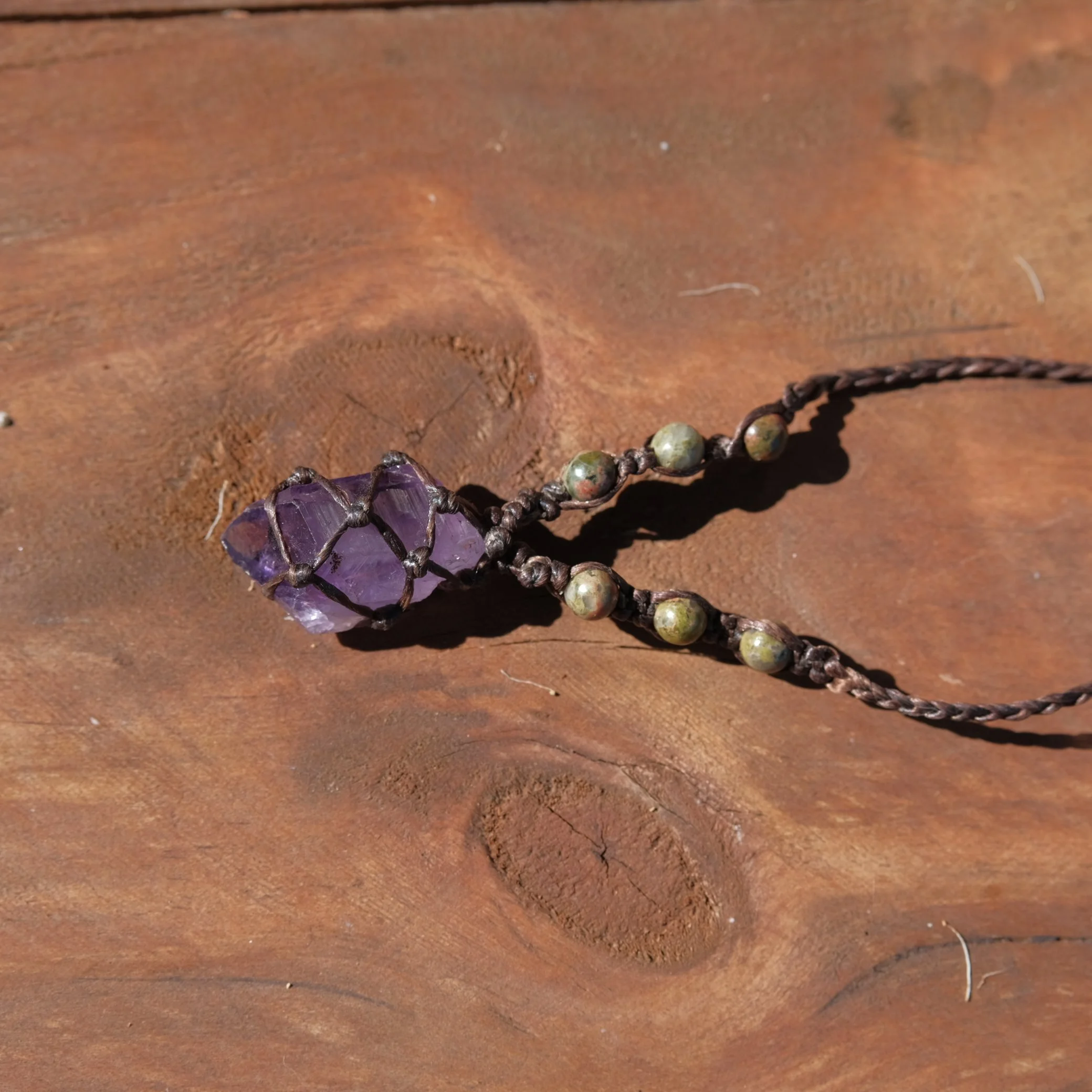 Amethyst & Unakite Crystal Macrame Necklace