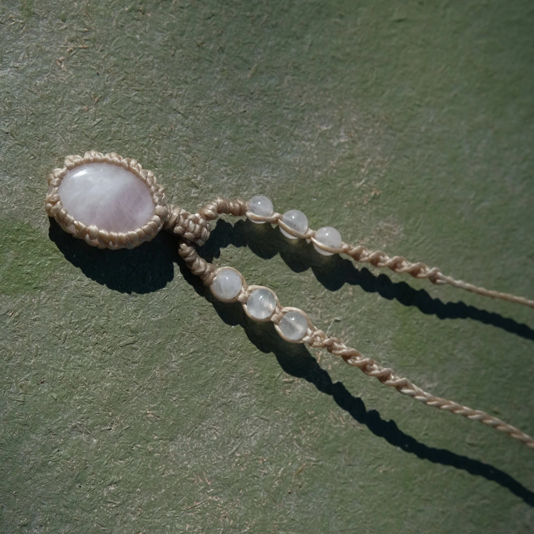 Rose Quartz Crystal Macrame Necklace