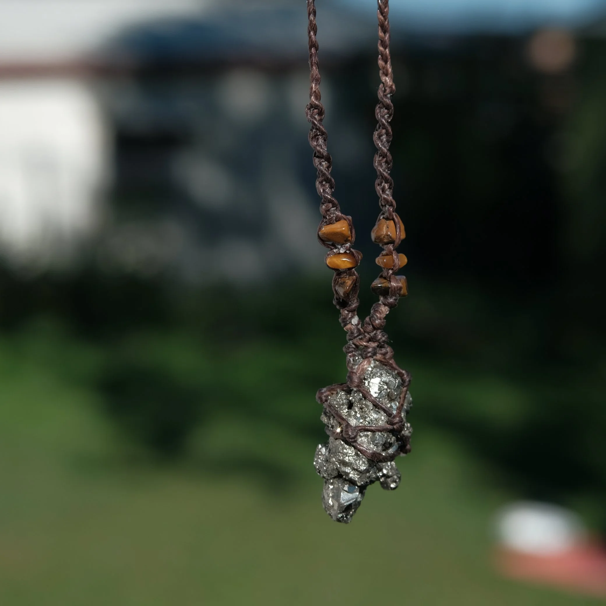 Pyrite & Tiger’s Eye Crystal Macrame Necklace