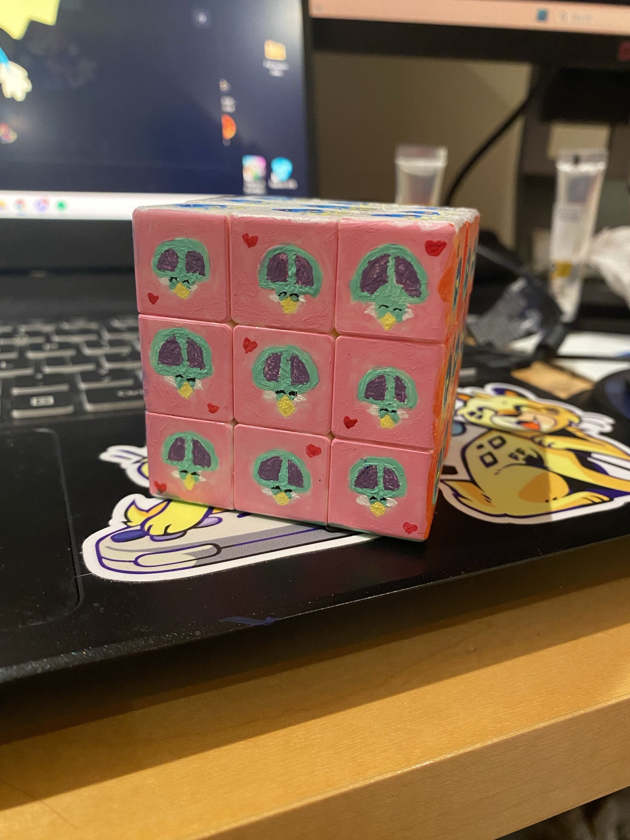 To switch it up, I made a custom Rubik's Cube for the Hotfix table at AGDQ 2026 (don't worry if you don't know what any of those words mean). I depicted each of the 6 GDQ mascots on each side! I included a few here so as not to overwhelm the gallery.