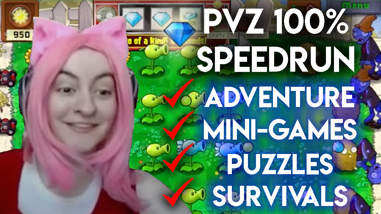 VOD Video: I 100%ed Plants vs Zombies in One Day! -- This is an example of a VOD (or recording of a twitch stream) of a speedrun of the entirety of Plants vs Zombies! This was one of the longest speedruns I've ever played and also one of my longest s