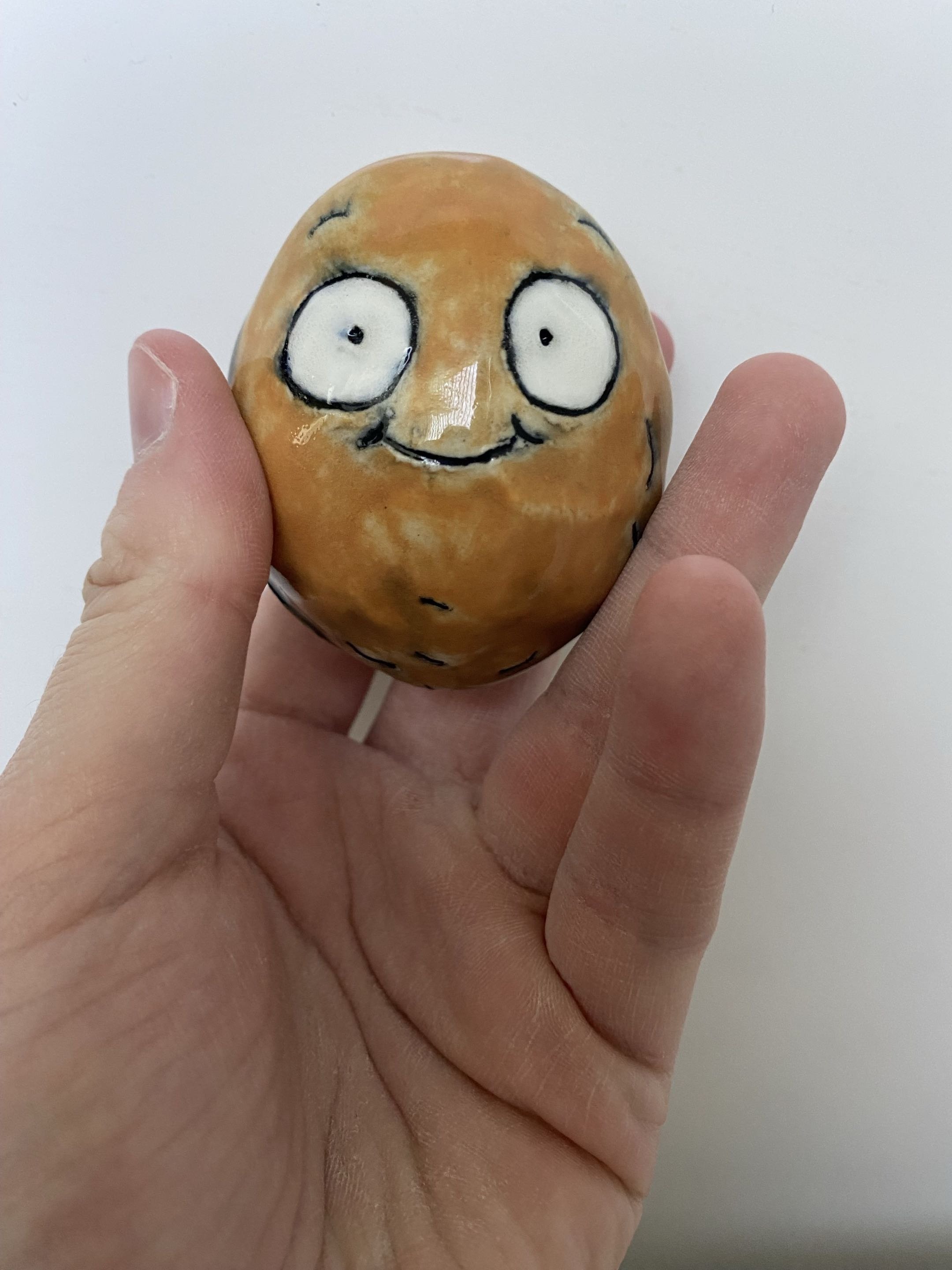 I made this little guy as a prize for SGDQ 2025 to be won by a lucky donor! He's a wallnut based off of the character from Plants vs Zombies but he has a secret--he's a shaker! If you rattle him, you'll hear a sound!