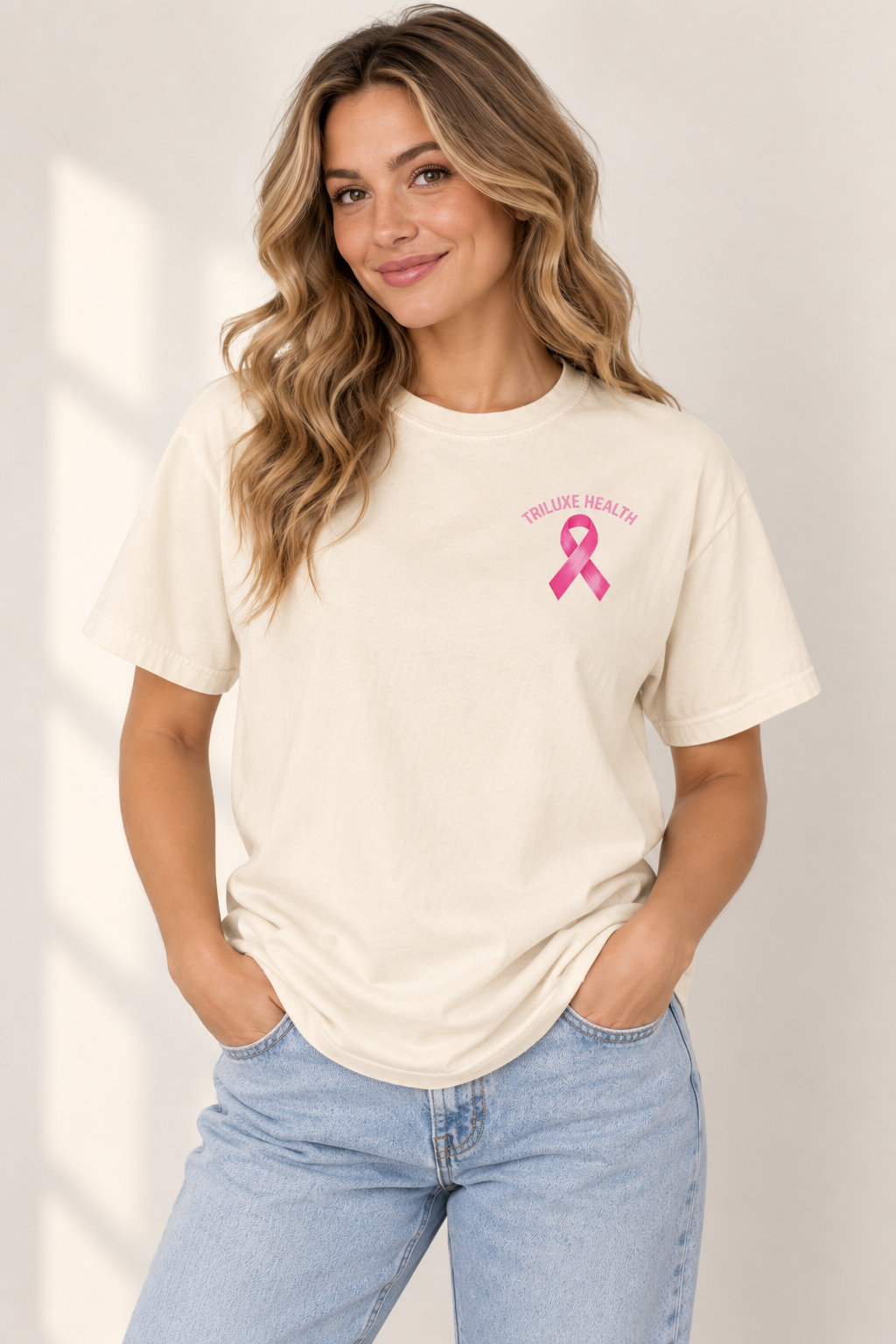 PRE-ORDER TriLuxe Health “No One Fights Alone” Breast Cancer Awareness T-Shirt