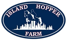 Island Hopper Farm logo of horse jumping over city skyline
