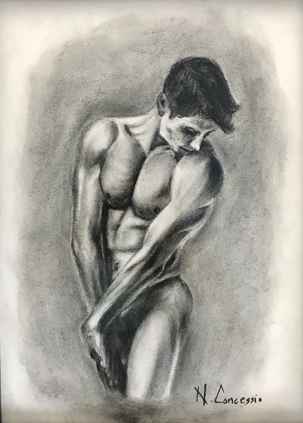 BENEATH THE GAZE_12x14in_charcoal on paper_2020